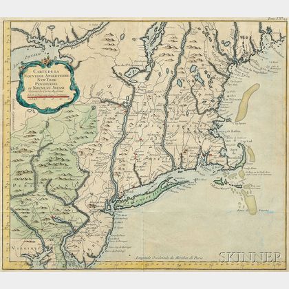 North America, East Coast, Southern Maine to Virginia. Jacques Nicolas Bellin Carte de la Nouvelle Angleterre, New York Pensilvanie, et