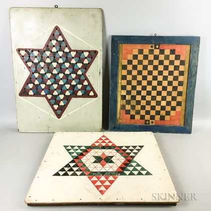Three Large Polychrome Pine Game Boards