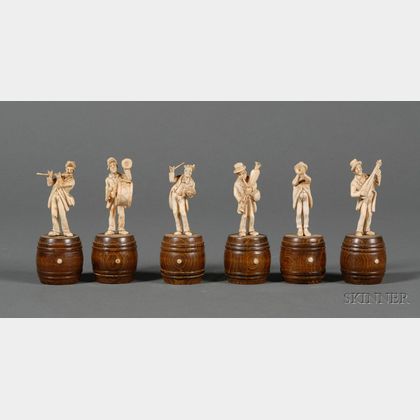 Six Continental Carved Ivory and Wood Figures of Musicians