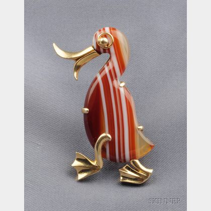 18kt Gold and Banded Onyx "Puddle Duck" Brooch, Tiffany & Co.