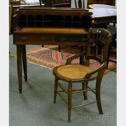 Late Victorian Mahogany Ladys Writing Desk with a Caned Carved Walnut Chair. 