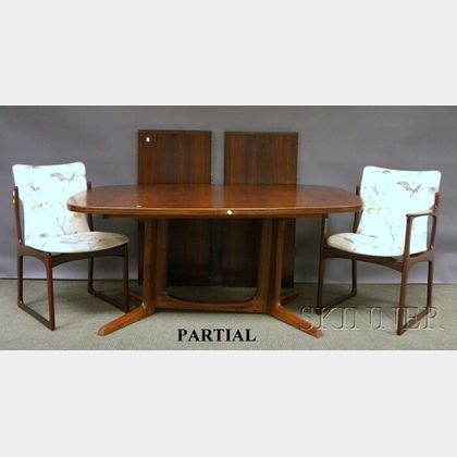 Danish Modern Oblong Rosewood Double-pedestal Dining Table with a Set of Six Art Furn Upholstered Teak Chairs