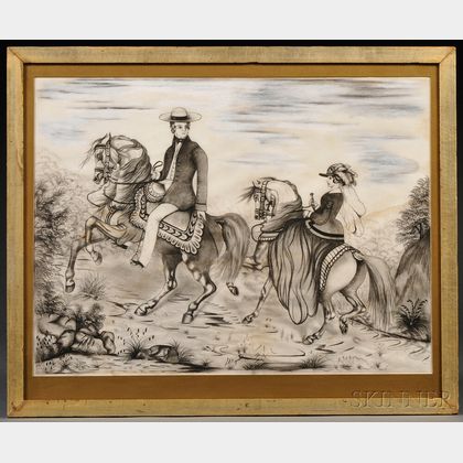 Anglo-American School, 19th Century Gentleman and Lady on Horseback.