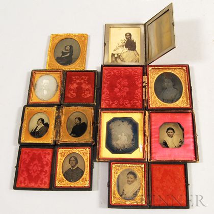 Eight Mostly Cased Daguerreotypes and Ambrotypes and a Cased Cabinet Card