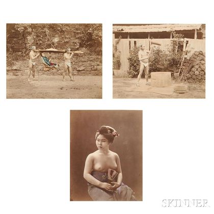 Japanese School, 19th Century Three Photographs of Japanese Subjects, Including a Seminude Geisha