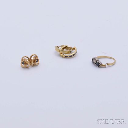 Three Pieces of 14kt Gold and Sapphire Jewelry