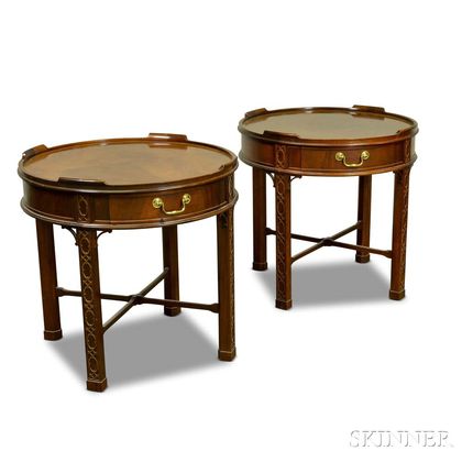 Pair of Baker Chinese Chippendale-style Carved Mahogany Tables