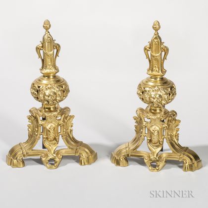 Pair of Brass Urn-form Andirons