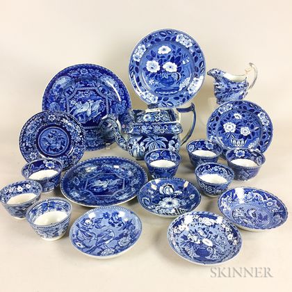 Eighteen Pieces of Staffordshire Blue and White Transfer-decorated Tableware