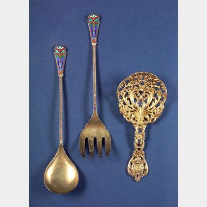 Three American Sterling Gold-washed Flatware Servers