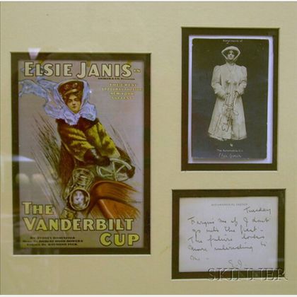 Framed Set of Elsie Janis "The Automobile Girl" Memorabilia