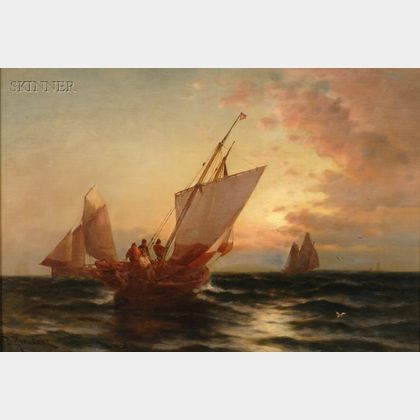 B. Kreutzer (German, 19th Century) Sunset Sailing