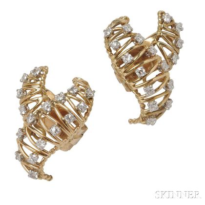 18kt Gold and Diamond Earclips, Sterle