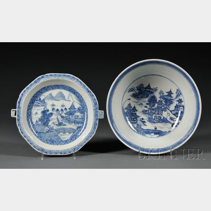 Two Blue and White Chinese Export Porcelain Serving Dishes