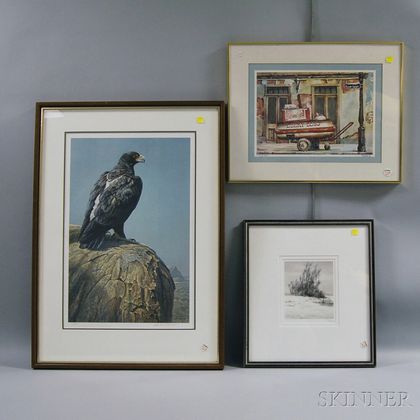 Three Framed Works: Robert Bateman (Canadian, 20th Century),Black Eagle