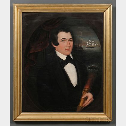 Attributed to Joseph Whiting Stock (Massachusetts, 1815-1855) Portrait of Sea Captain Coffin of New Bedford, Massachusetts.