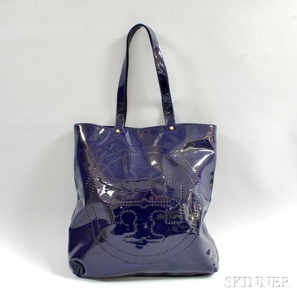 Tory Burch Navy Patent Leather Tote Bag