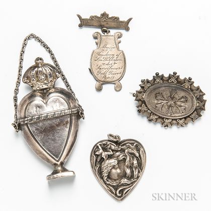 Four Art Nouveau Silver Brooches and Accessories