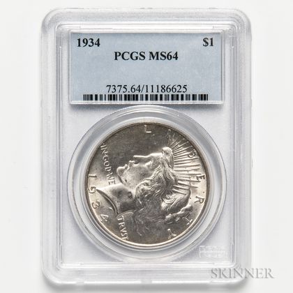1934 Peace Dollar, PCGS MS64. Estimate $200-300