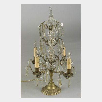Pair of French Bronze and Colorless Glass-Mounted Four Light Candelabra