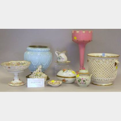 Seventeen Decorative Porcelain and Glass Table Items