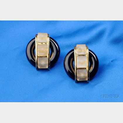 18kt Gold, Onyx, and Frosted Rock Crystal Earclips, Aldo Cipullo, Cartier