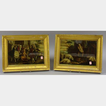 Pair of Giltwood Framed Mezzotints The Prodigal Son in Misery and The Prodigal Son Returns Reclaimed