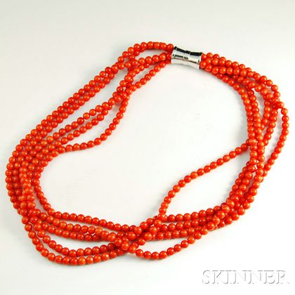 Five-strand Coral Bead Necklace
