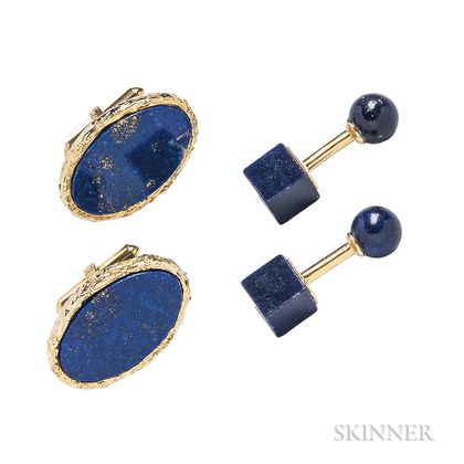 Two Pairs of Gold and Lapis Cuff Links