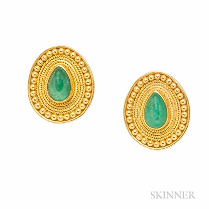 22kt Gold and Emerald Earclips, Tracy Dara Kamenstein