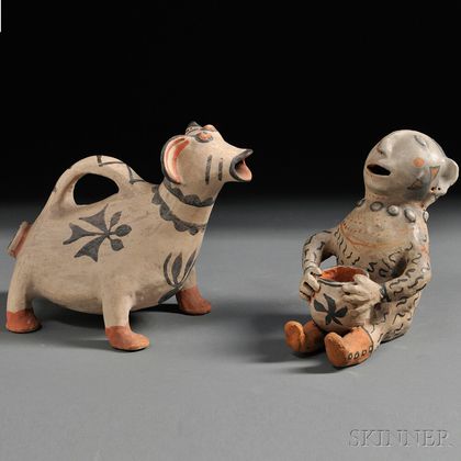 Two Cochiti Polychrome Pottery Figures