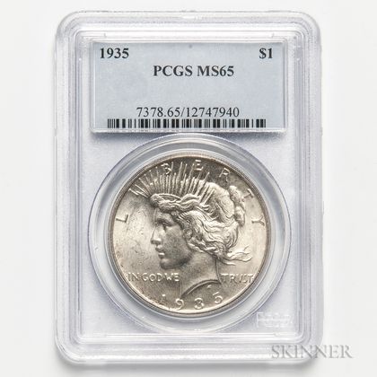 1935 Peace Dollar, PCGS MS65. Estimate $300-500