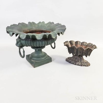 Two Painted Cast Iron Garden Urns