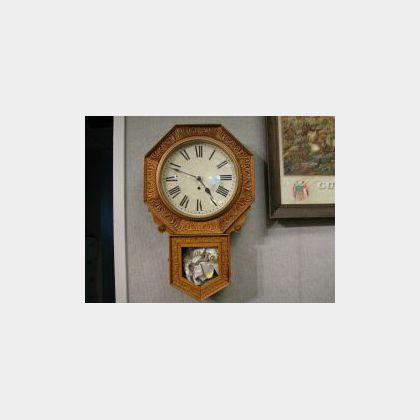 New Haven Pressed Oak Regulator Wall Clock. 