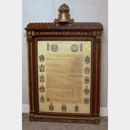 Tramp Art Fraternal Partial-gilt and Grain Painted Carved Wooden 1776, Human Event, Jefferson Lodge Framed Pr... 