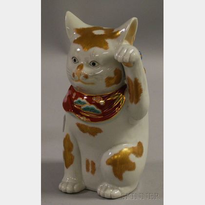Gilt and Enameled Kutani Porcelain Cat Figure