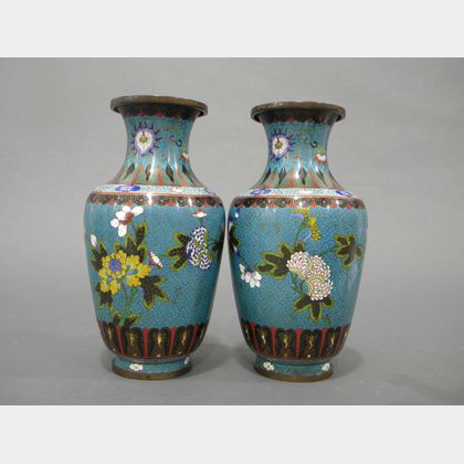 Pair of Cloisonné Enameled Vases