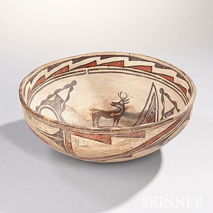 Large Zuni Polychrome Pottery Bowl