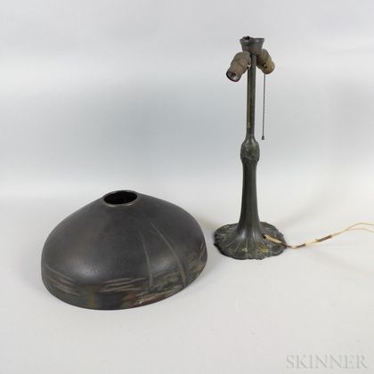 Bronzed Metal Table Lamp with Reverse-painted Shade