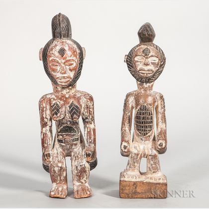 Pair of Pune-style Carved Wood Figures