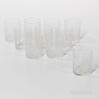 Set of Ten Wheel-etched Glass Tumblers