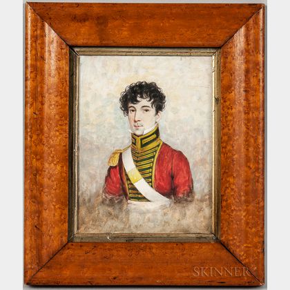 Framed Watercolor Portrait of a Military Officer