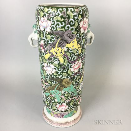 Chinese Enameled Porcelain Cylindrical Vase