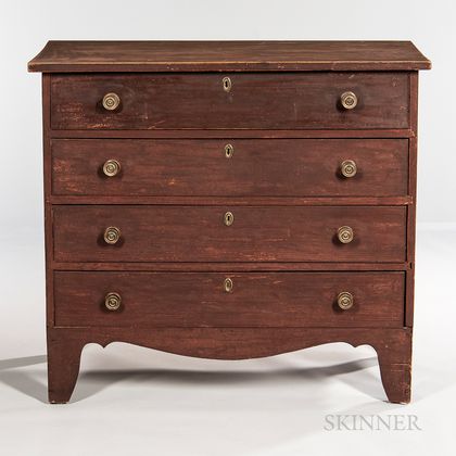 Red-painted Chest of Four Drawers