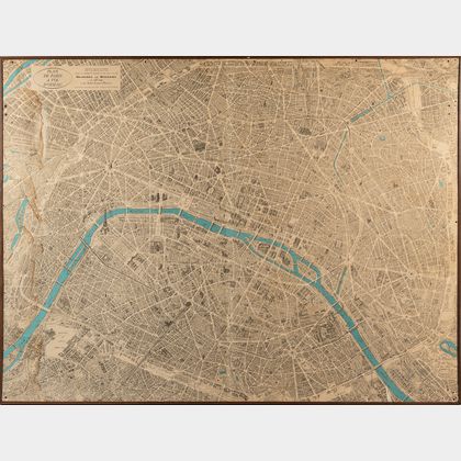 Large Vintage Bloundel La Rougery Map of Paris