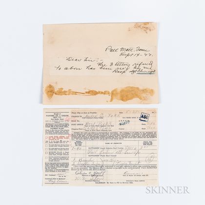 York, Alvin (1887-1964) Signed Receipt and Autograph Signed Note.