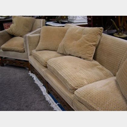 Contemporary Chinese-style Upholstered Sofa and Chair. 