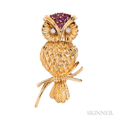 18kt Gold Owl Brooch, Tiffany & Co.
