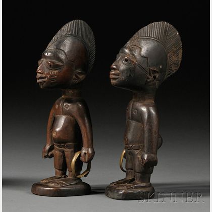 Pair of African Carved-Wood Ibeji Dolls
