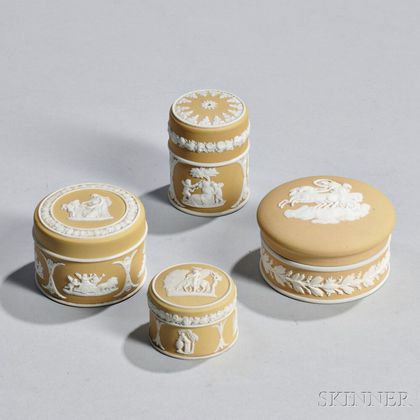 Four Wedgwood Yellow Jasper Dip Boxes and Covers